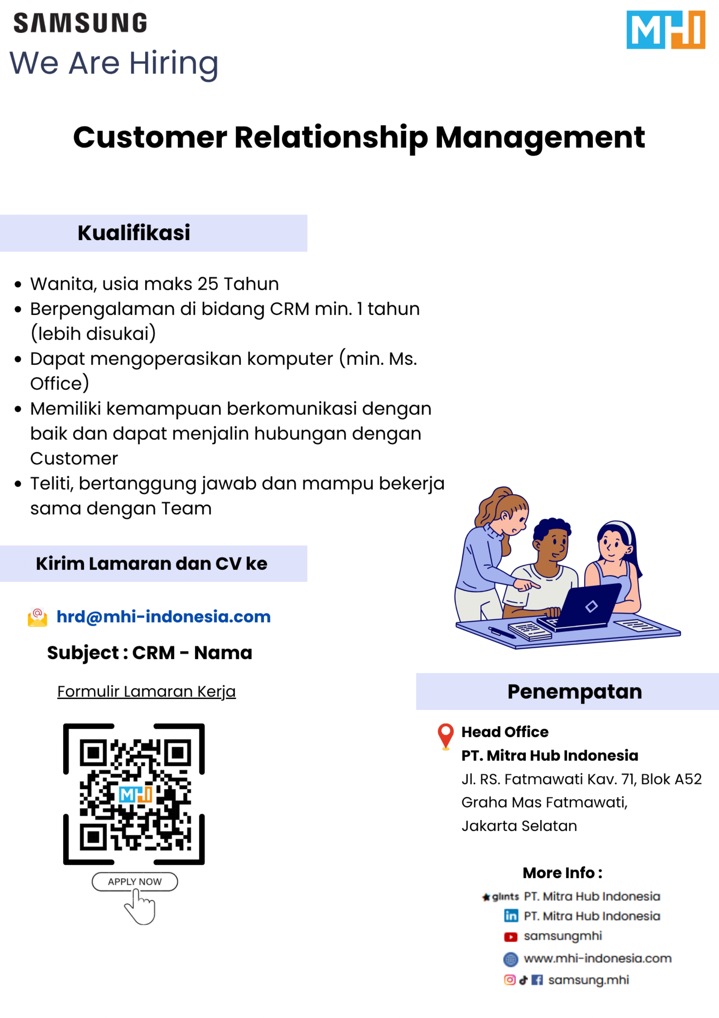 Lowongan Kerja Posisi Customer Relationship Management MHI Samsung