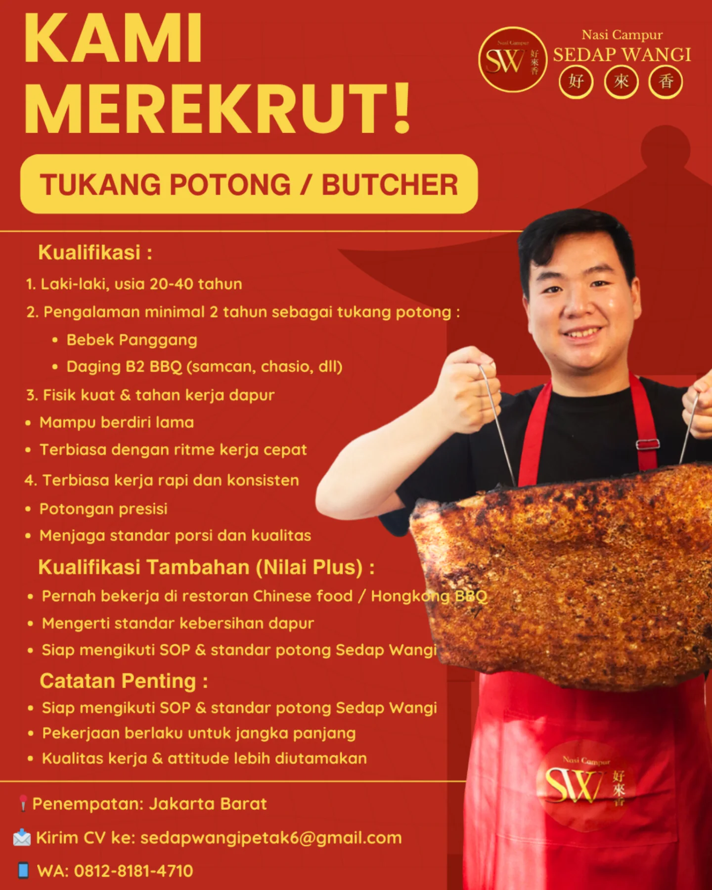 Lowongan kerja tukang potong (butcher) di Jakarta Barat