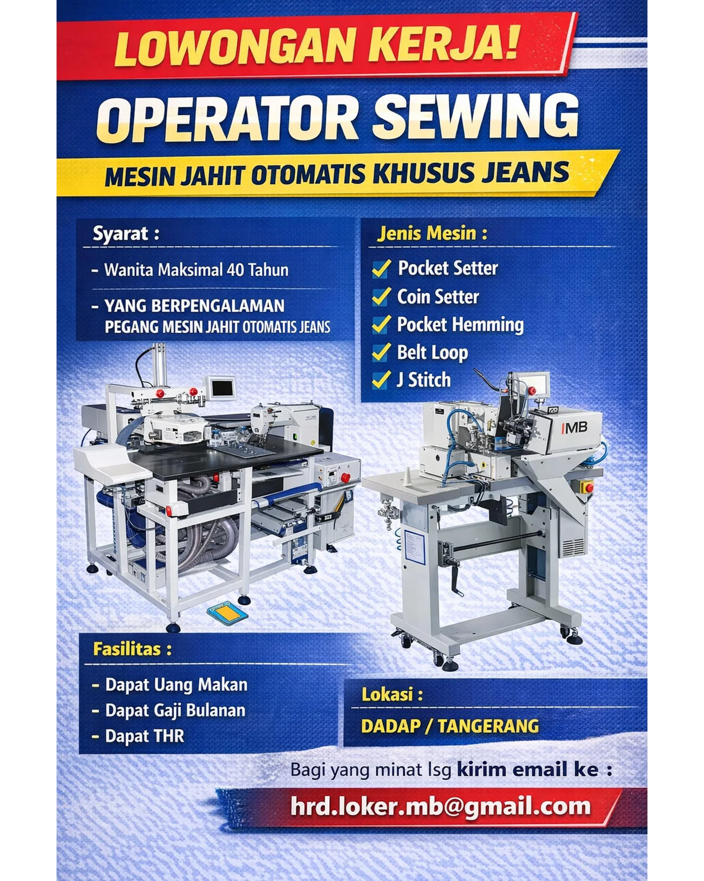 Lowongan Kerja Operator Sewing Mesin Otomatis