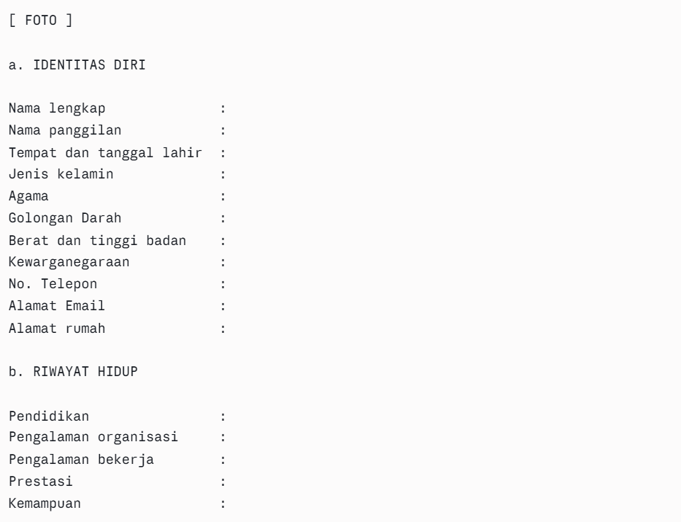 Biodata kosong lamar kerja