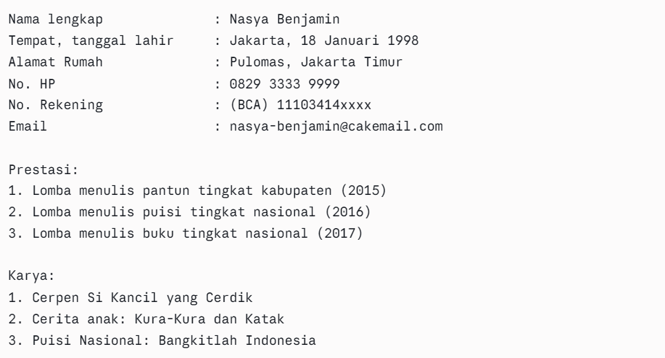 Contoh biodata sebagai penulis